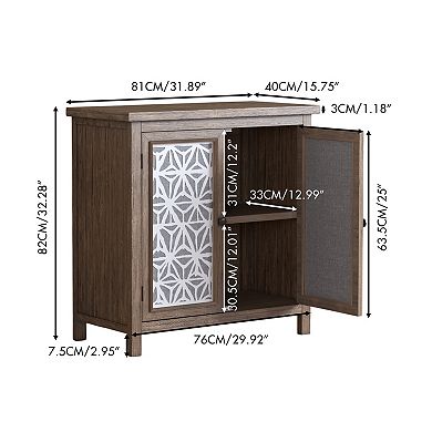Rustic Solid Wood Storage Cabinet 31.89" Wide, Vintage Brown Antique Finish