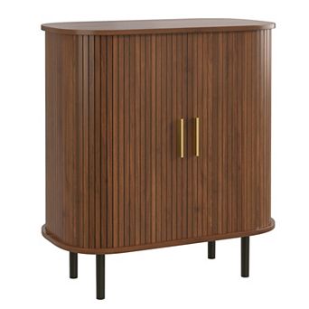 28" Fluted Wine Bar Cabinet with 8-Grid Wine Rack, 5-Level Adjustable Shelves, Walnut