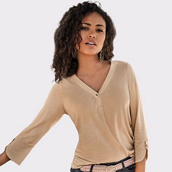 Lascana Women's Button V-Neck Top
