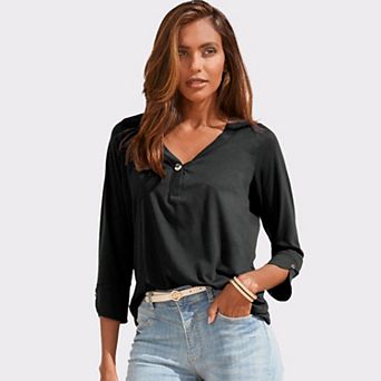 Lascana Women's Button V-Neck Top