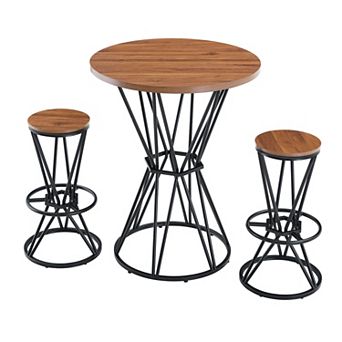 3 pc Bar Set, 31.5" Walnut Wood Grain MDF Table and 2 Chairs, Industrial Style