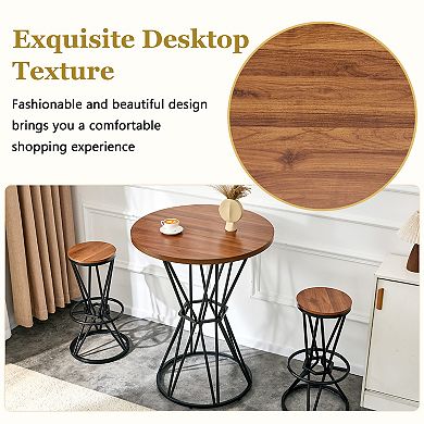 3-Piece Bar Set, 31.5" Walnut Wood Grain MDF Table and 2 Chairs, Industrial Style