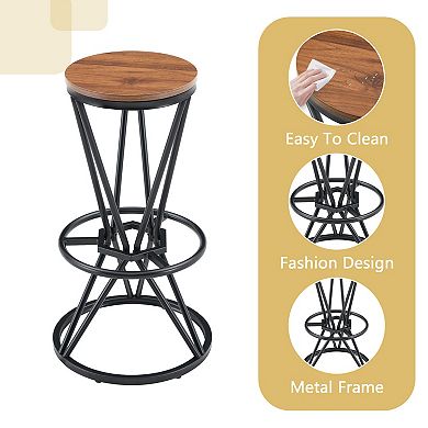 3-Piece Bar Set, 31.5" Walnut Wood Grain MDF Table and 2 Chairs, Industrial Style