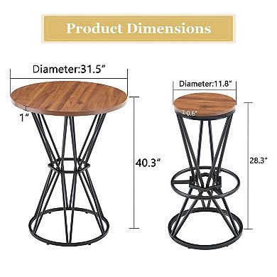 3-Piece Bar Set, 31.5" Walnut Wood Grain MDF Table and 2 Chairs, Industrial Style