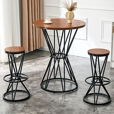 3-Piece Bar Set, 31.5" Walnut Wood Grain MDF Table and 2 Chairs, Industrial Style