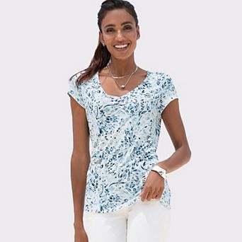 Lascana Women's Floral Ruched V-Neck Top