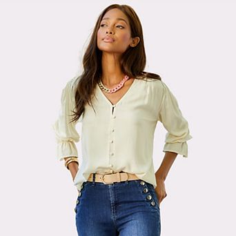 Lascana Women's Button Down V-Neck Blouse
