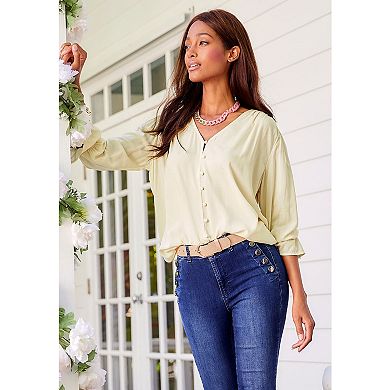 Lascana Women's Button Down V-Neck Blouse
