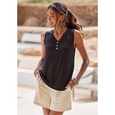 Lascana Women's 2 Pk Sleeveless Button Detail Tops