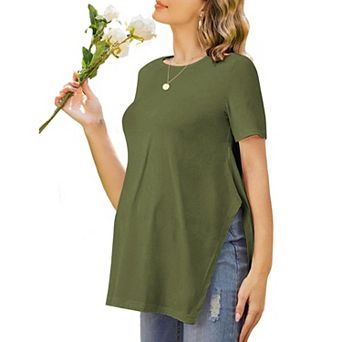 Ekouaer Maternity Shirts Short Sleeve Pregnancy Tops Split Side T Shirts Casual Crewneck Pregnant