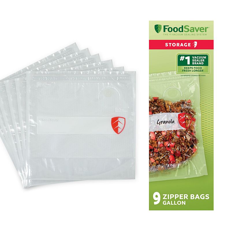 FoodSaver Reusable Gallon Vacuum Zipper Food Storage Bags 9-Pack, Clear