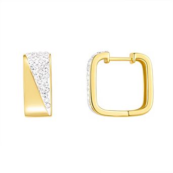 Chrystina 14k Gold Flash Plated Center Crystal Square Huggie Hoop Earrings