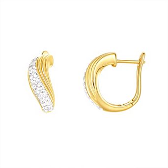 Chrystina 14k Gold Flash Plated Center Crystal Latchback Hoop Earrings