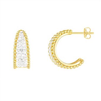 Chrystina 14k Gold Flash Plated Crystal Tapered Half Hoop Earrings