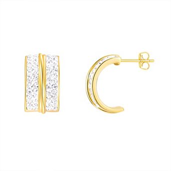 Chrystina 14k Gold Flash Plated Crystal Split Hoop Earrings