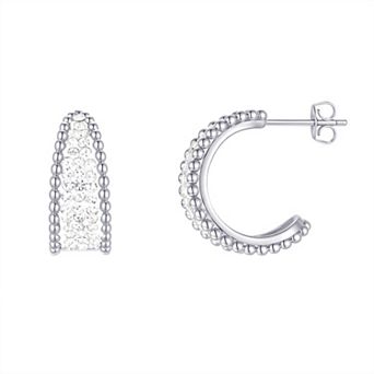 Chrystina Fine Silver Plated Crystal Tapered Half Hoop Earrings