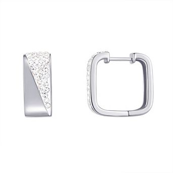 Chrystina Fine Silver Plated Crystal Square Huggie Hoop Earrings