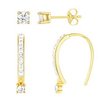 Chrystina 14k Gold Flash Plated 2-Pair Crystal Stud & Drop Earring Set