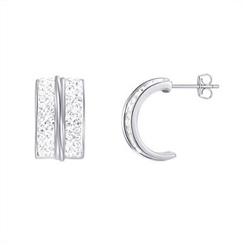 Chrystina Fine Silver Plated Crystal Split Hoop Earrings