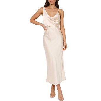 Women's Cowl Neck Midi Dress Elegant Asymmetric Spaghetti Strap Wedding Guest Party Dresses