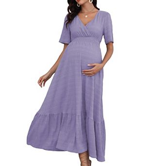 Women's Maternity Dress V Neck Short Sleeve Breathable Midi Dress