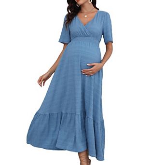 Women's Maternity Dress V Neck Short Sleeve Breathable Midi Dress