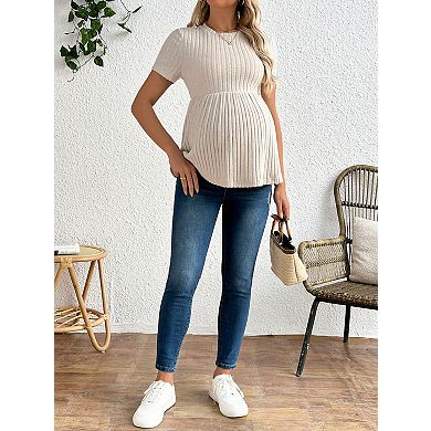Women's Maternity Crew Neck Short Sleeve Knit Pullover Sweater
