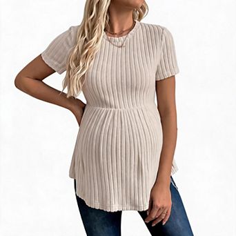 Women's Maternity Crew Neck Short Sleeve Knit Pullover Sweater