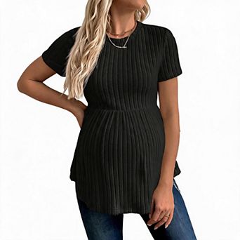 Women's Maternity Crew Neck Short Sleeve Knit Pullover Sweater