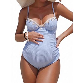 Women's Maternity Adjustable Straps Open Back One Piece Swimsuit