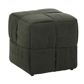Green Square Ottoman Foot Rest with Corduroy Woven Design Soft Cushioning for Living Room, Bedroom