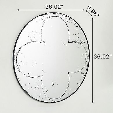 Round Wall-Mounted Mirror 36x36 inch, High-Definition Imaging, Slim Iron Frame, Vintage Industrial D