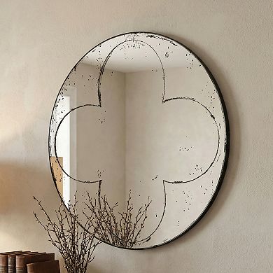 Round Wall-Mounted Mirror 36x36 inch, High-Definition Imaging, Slim Iron Frame, Vintage Industrial D