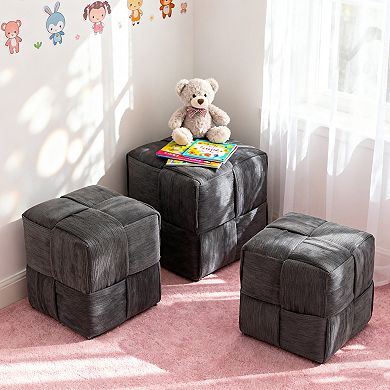 Ottoman Foot Rest Soft and Comfortable Ottoman Square Corduroy Woven Design Sofa Stool, Grey