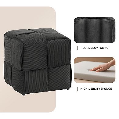 Ottoman Foot Rest Soft and Comfortable Ottoman Square Corduroy Woven Design Sofa Stool, Grey