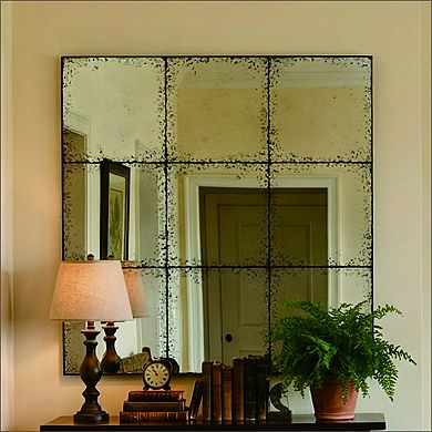 Vintage Industrial Square Wall-Mounted Mirror 36x36 Inch, Black
