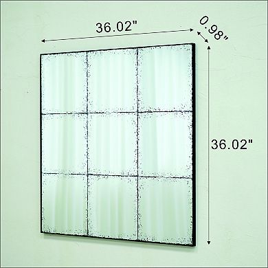 Vintage Industrial Square Wall-Mounted Mirror 36x36 Inch, Black