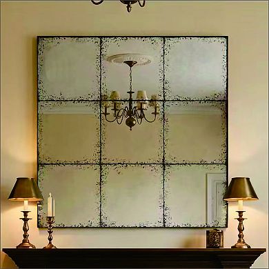 Vintage Industrial Square Wall-Mounted Mirror 36x36 Inch, Black