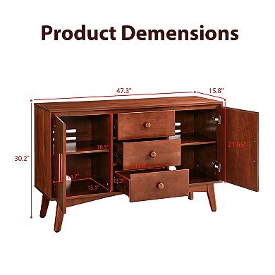 Mid Century Modern Sideboard Buffet Cabinet 47.3", Walnut
