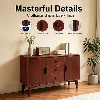 Mid Century Modern Sideboard Buffet Cabinet 47.3", Walnut
