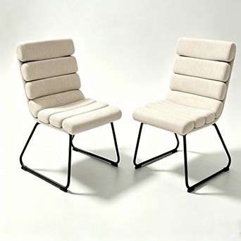 Modern 2 pc Dining Chair Set with Soft Cushion, Sturdy Metal Frame and Non-Slip Legs, Beige