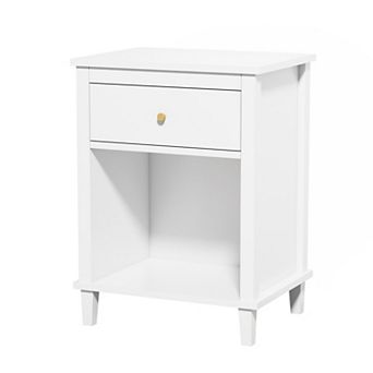 26.77''H White Wooden Nightstand with One Drawer and Shelf, Golden Handle, MDF Construction