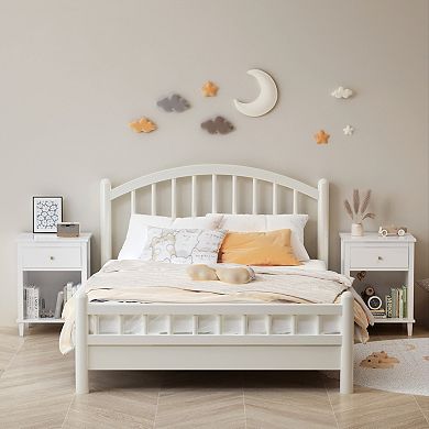 26.77''H White Wooden Nightstand with One Drawer and Shelf, Golden Handle, MDF Construction