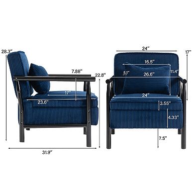 Upholstered Accent Armchair for Bedroom/Sunroom, Antique Blue