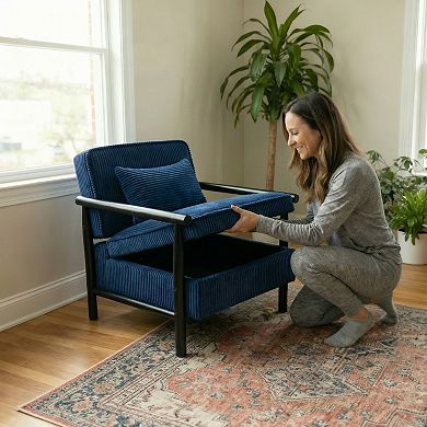 Upholstered Accent Armchair for Bedroom/Sunroom, Antique Blue