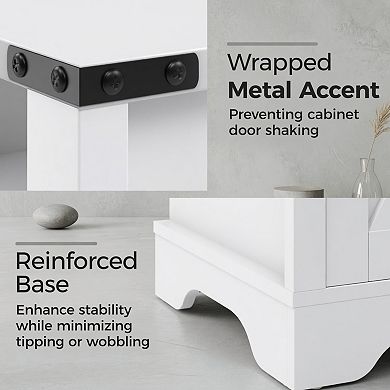 White Farmhouse Nightstand with Charging Station and Storage, 16 Inch