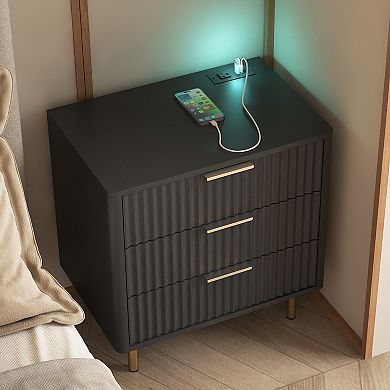 Smart Nightstand with Charging Station and Voice Control Night Light, 3 Outlets and 2 USB Ports