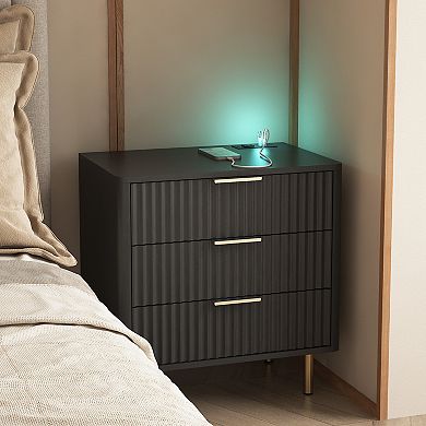 Smart Nightstand with Charging Station and Voice Control Night Light, 3 Outlets and 2 USB Ports
