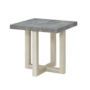 Luno Contemporary End Table, Faux Concrete and White Finish