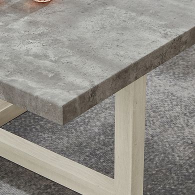 Luno Contemporary End Table, Faux Concrete and White Finish